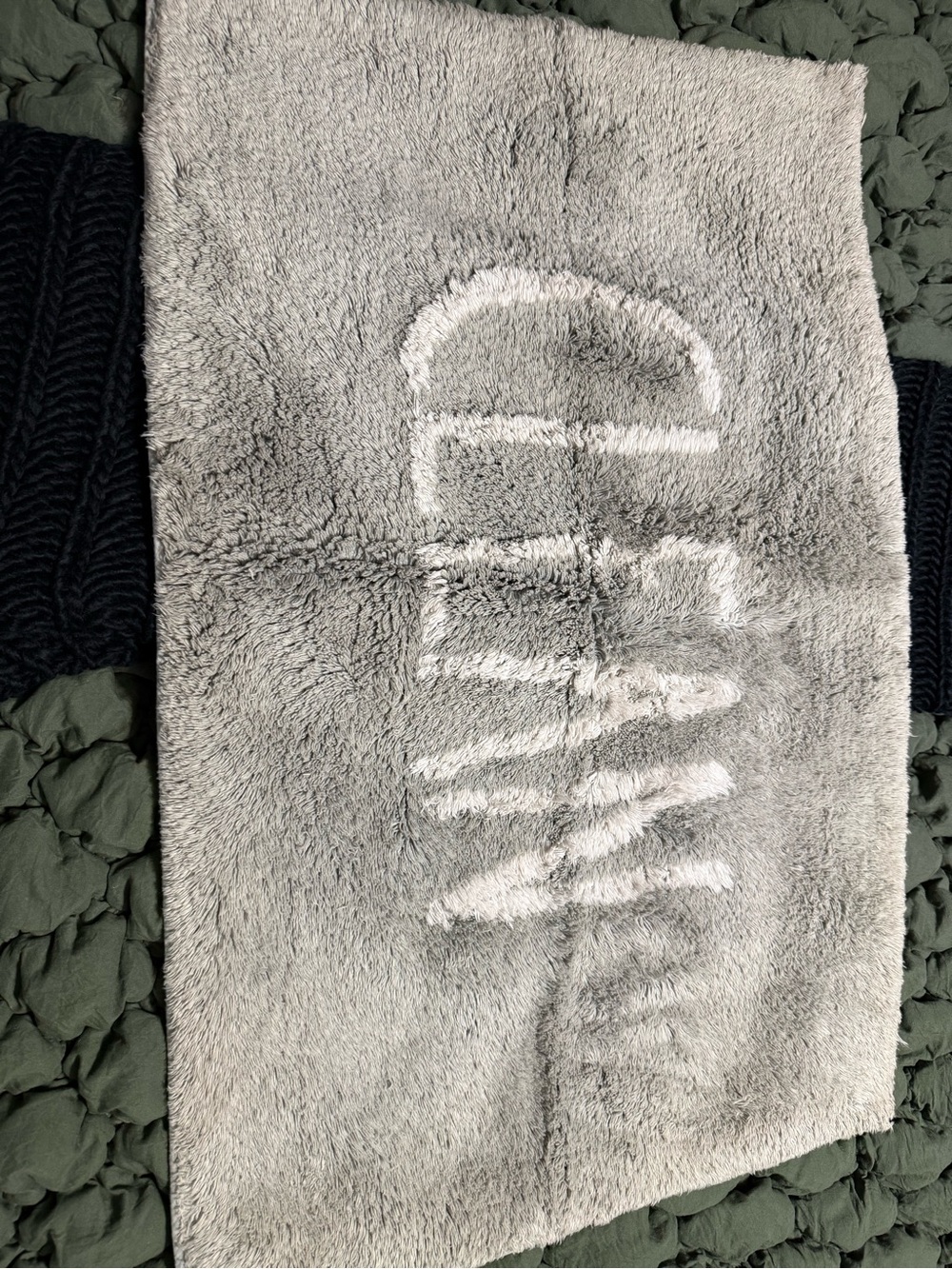 Rae Dunn “Clean” Bath Mat-Grey with White Script